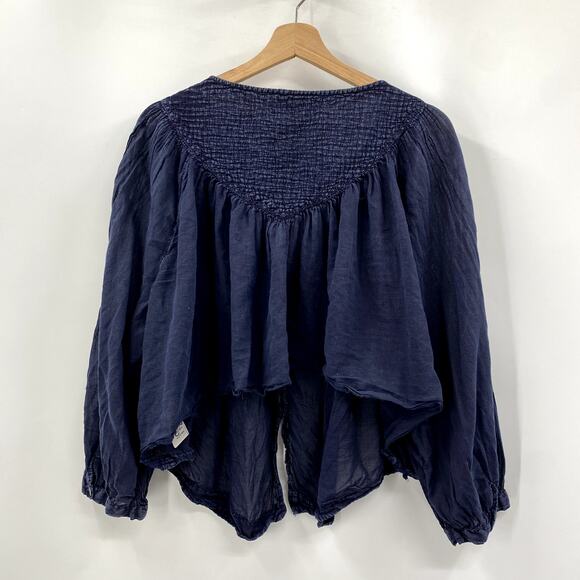 Free People S navy cotton lightweight boho Blose - Picture 5 of 7